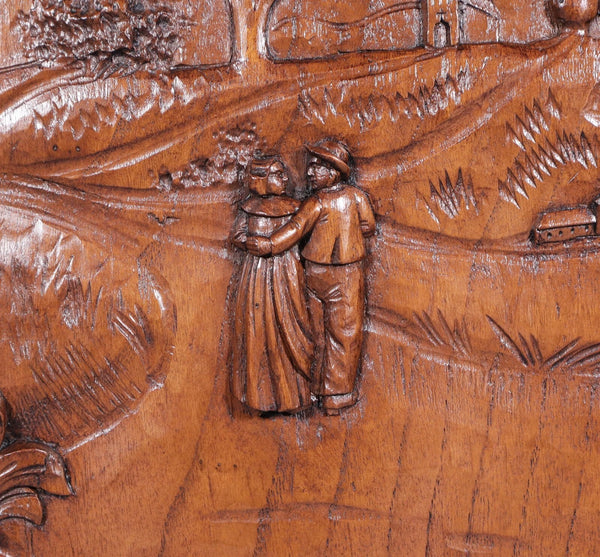 25" Tall Antique French Highly Carved Breton Panel in Solid Chestnut Wood
