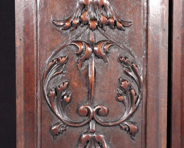 21" Tall Pair of Antique French Solid Walnut Wood Highly Carved Panels