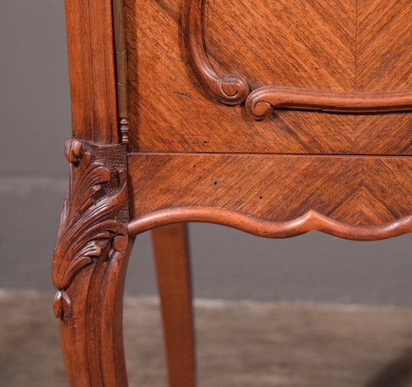 Pair of Antique French Louis XV Nightstands in Walnut with Marble Tops