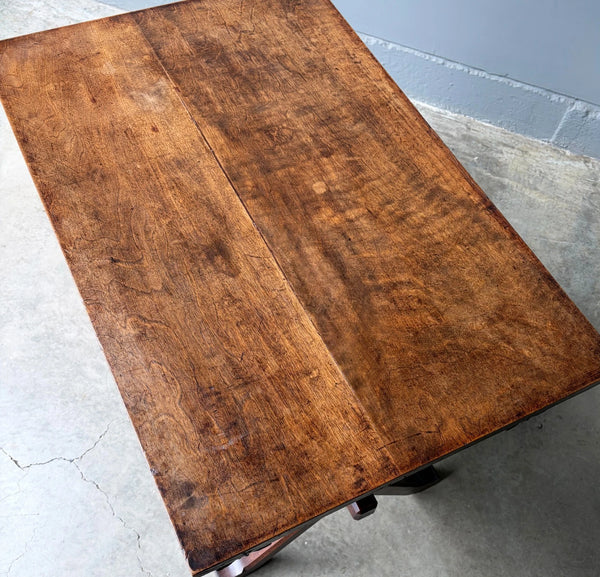 Antique French Gothic Desk/Library Table in Chestnut/Walnut Wood with Drawer