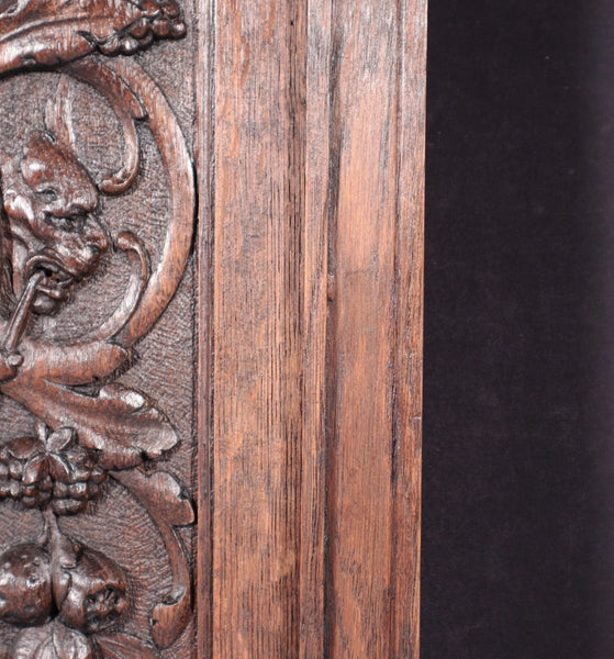24" Tall Antique French Solid Oak Wood Louis XVI Panel Highly Carved