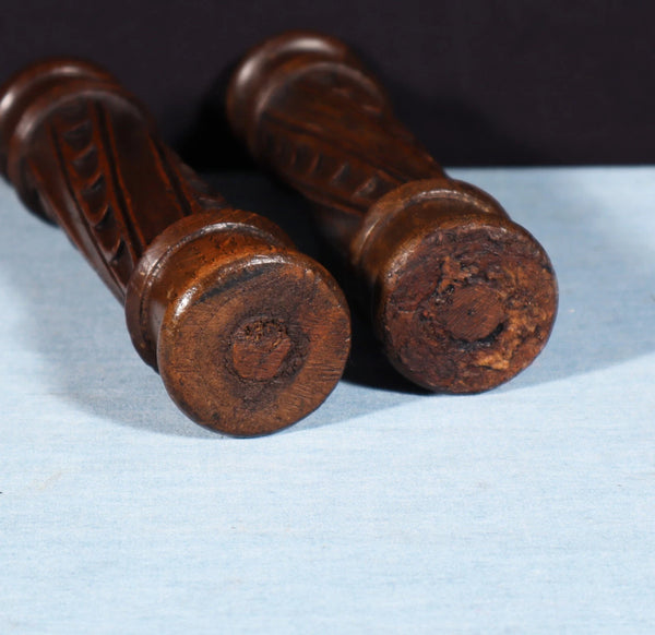 Pair of Antique French Gothic Revival Posts Carved Solid Chestnut Wood