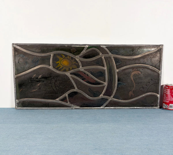 Vintage Dutch Stained/Leaded Glass Panel by Lea Steppe Sea Life Themed