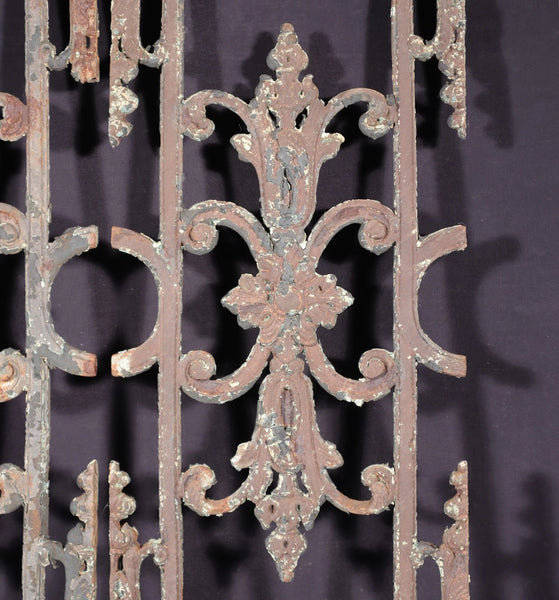 32" Tall Pair of Large French Antique Cast Iron Window Grilles Panels