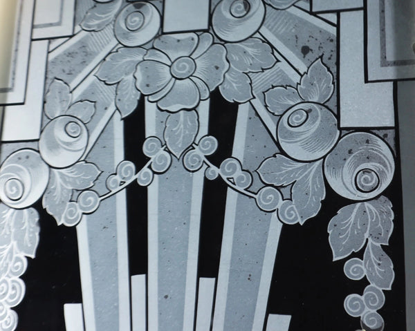 Pair of French Art Deco Etched Glass Doors Frosted Glass with Pine Frames