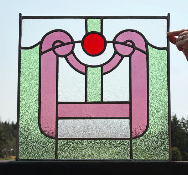 18" Tall Antique French Stained Glass Panel with Leaded Glass, Window, Hanging