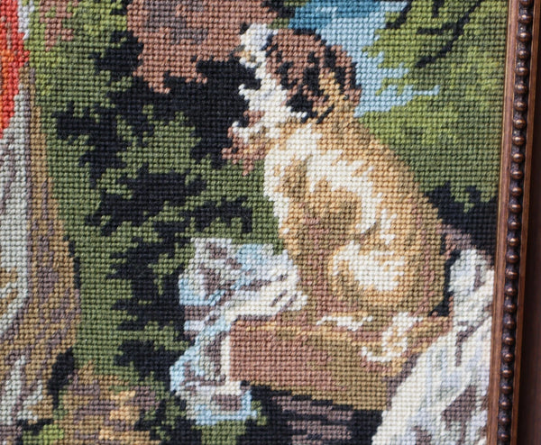 Vintage French Framed Needle Point of Fragonard's "Le Chiffre D'amour"
