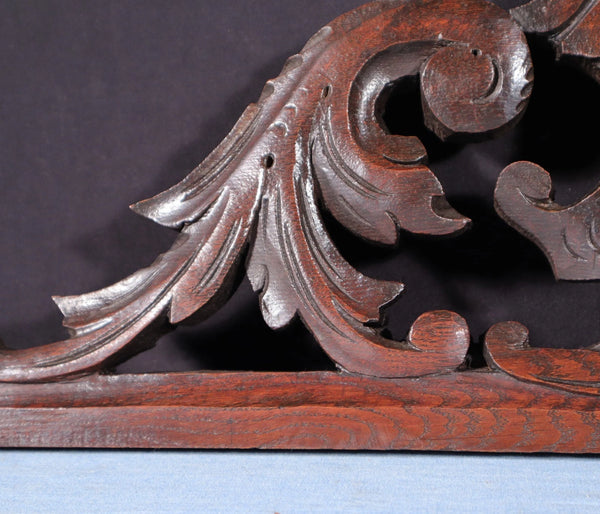 24" Wide Antique French Solid Oak Wood Highly Carved Detailed Crest