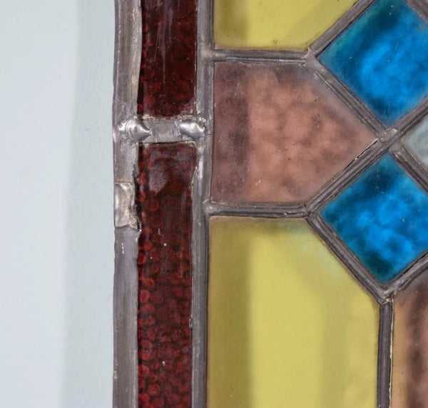 Antique French Stained Leaded Glass Hand Painted Panel w/Parisian Figures