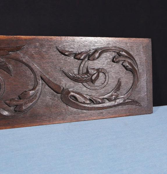 59" Wide Large Antique French Solid Oak Wood Panel/Crest Pediment w/Carvings
