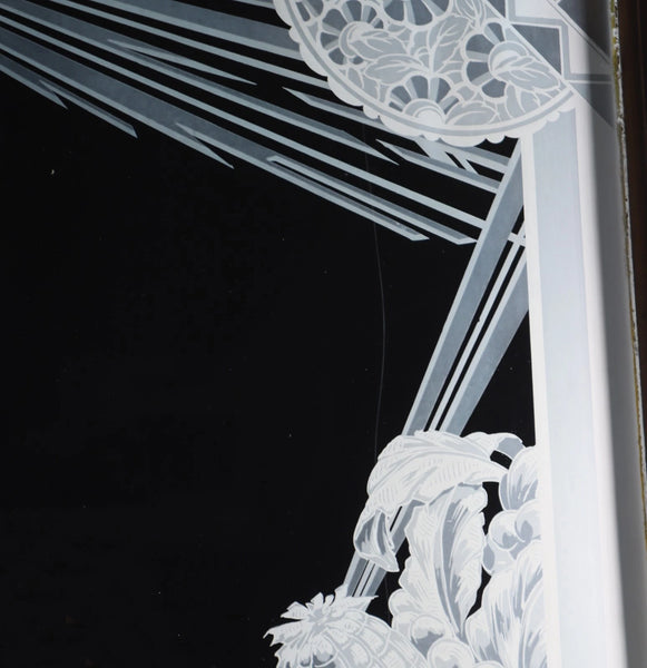 Pair of Antique French Art Deco Etched Glass Doors Frosted Glass w/Pine Frames