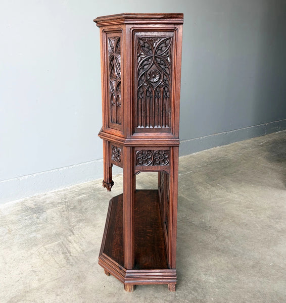 Antique French Gothic Revival Cabinet/Console/Sideboard,Highly Carved Oak Wood