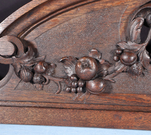 43" Wide Antique French Solid Oak Wood Highly Carved Detailed Crest
