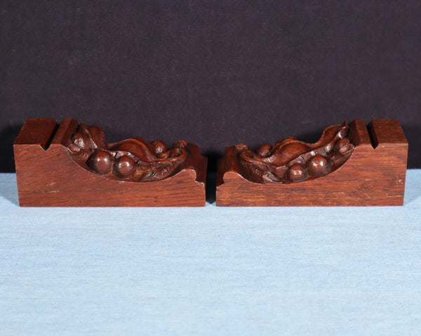 Pair of 4" French Antique Highly Carved Corbels/Trim/Brackets Solid Oak Wood