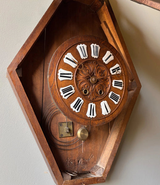 XL Antique French Renaissance Solid Oak Wood Highly Carved Clock Harvest Theme