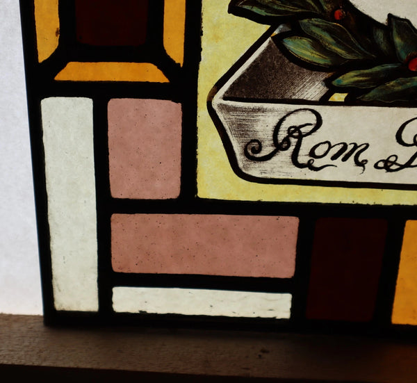 13" Tall Antique French Stained/Leaded Glass Panel w/ Portrait Rembert Dodoens