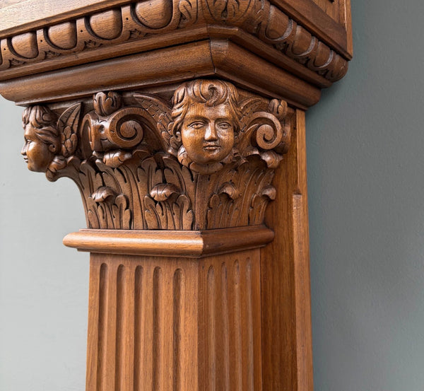 Antique French Donation Box Christianity with Angel Carvings in Solid Mahogany
