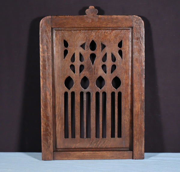 French Antique Gothic Revival Panel in Solid Oak Wood Salvage Early 1900's
