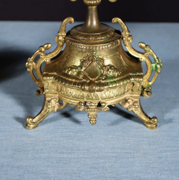 19" Tall Pair of Antique French Gilded Bronze Candelabra Candlesticks