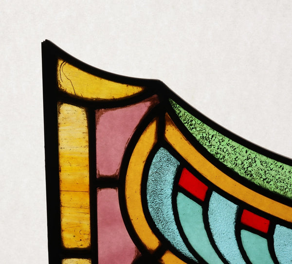 36" Wide Antique French Art Deco Stained Glass Panel of Bruges w/Copper Frame