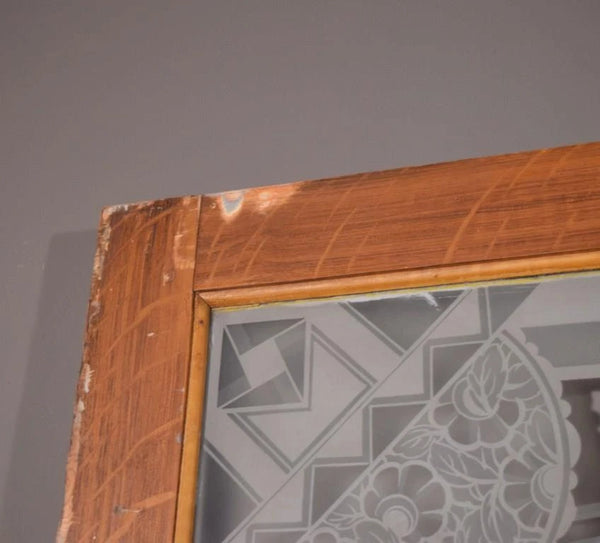 Set Antique French Art Deco Etched Glass Doors Frosted Glass with Pine Frames