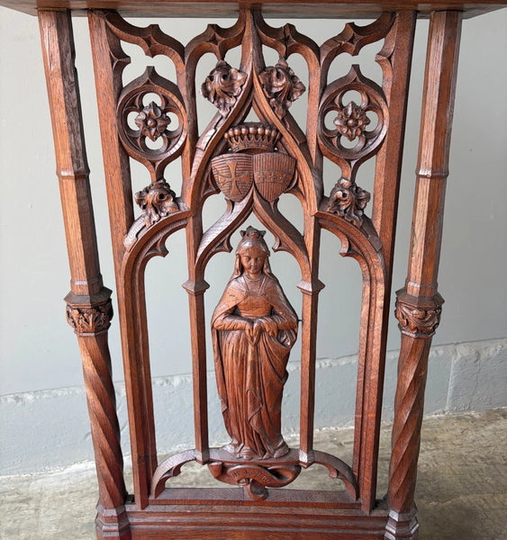 Antique French Solid Oak Wood Church Prie Dieu/Kneeler Christian Highly Carved