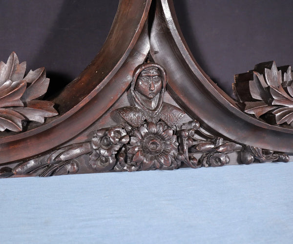 66" Antique French Gothic Revival Crest/Pediment in Solid Walnut and Oak Wood