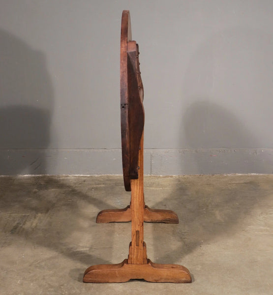 Antique French Solid Oak and Ash Wood Rustic Wine Tasting Table with Tilt Top