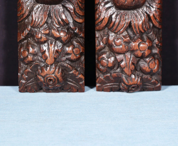 Pair of 8" French Antique Highly Carved Lion Corbels/Trim/Brackets Solid Oak