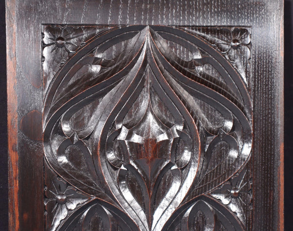 French Antique Gothic Revival Panel in Solid Chestnut Wood Salvage Late 1800's