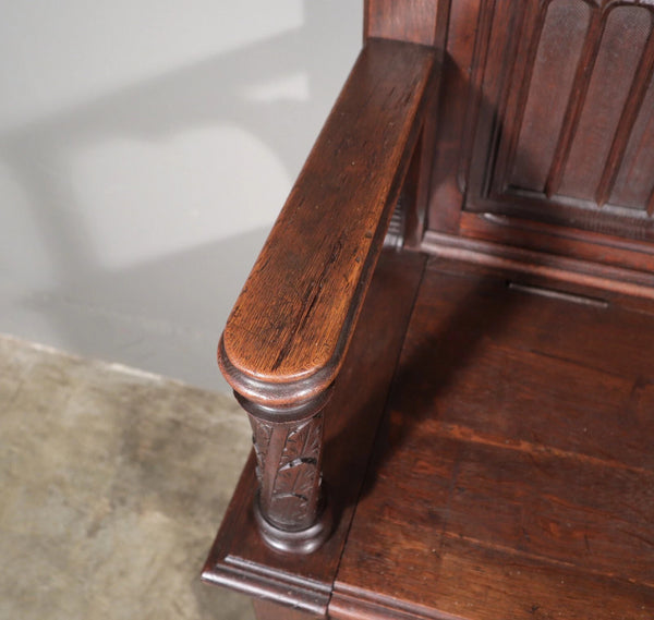 72" Tall Antique French Gothic Revival Oak Wood Bench/Settee/Chair Highly Carved