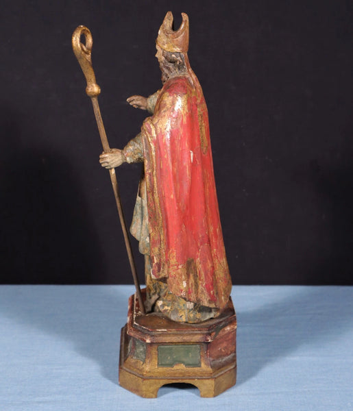 12" Antique Carved/Painted Pine Wood Statue/Sculpture St. Nicholas Late 1800's