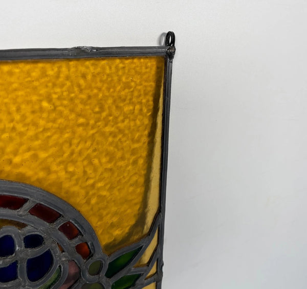 15" Tall Antique French Art Deco Stained/Leaded Glass Panel of Flowers