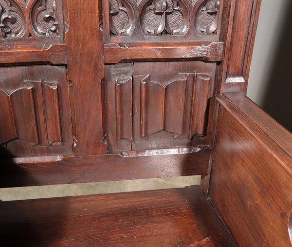 Large Pair of Antique Gothic Arm/Throne Chairs Solid Chestnut Hand Carved Wood