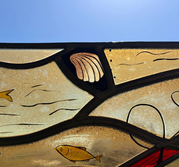 Vintage Dutch Stained/Leaded Glass Panel by Lea Steppe Sea Life Themed