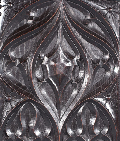 French Antique Gothic Revival Panel in Solid Chestnut Wood Salvage Late 1800's