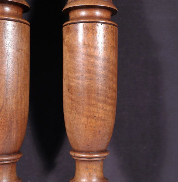 25" Tall Pair of French Antique Solid Walnut Wood Posts/Pillars/Trim Salvage