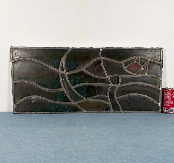 Vintage Dutch Stained/Leaded Glass Panel by Lea Steppe Sea Life Themed