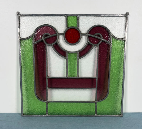 18" Tall Antique French Stained Glass Panel with Leaded Glass, Window, Hanging