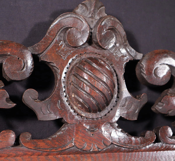 24" Wide Antique French Solid Oak Wood Highly Carved Detailed Crest