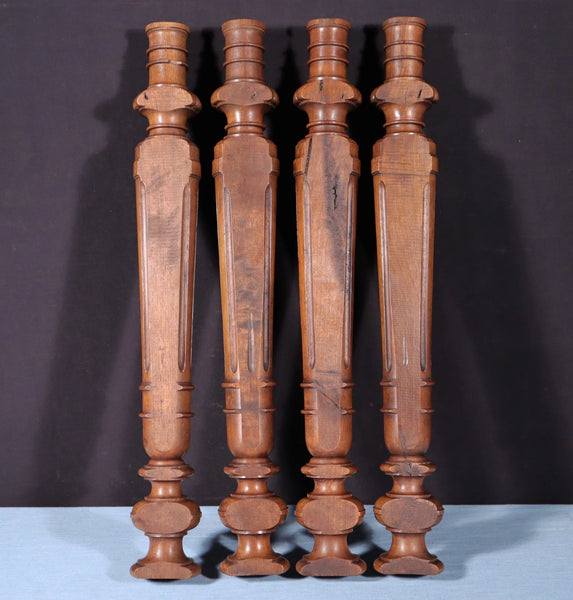 24" Tall Set of Four French Antique Solid Walnut Wood Posts/Pillars