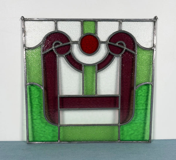 18" Tall Antique French Stained Glass Panel with Leaded Glass, Window, Hanging