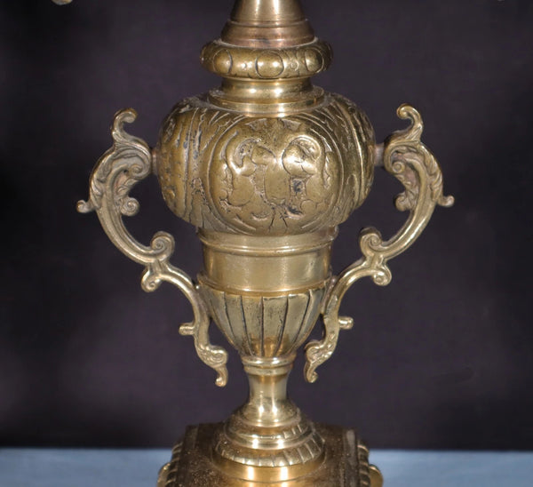 XL 24" Tall Pair of Large Vintage French Bronze Candelabra Candlesticks