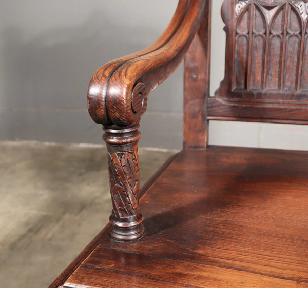 Share French Antique Gothic Revival Chestnut Arm Chair Carved Wood Desk Chair