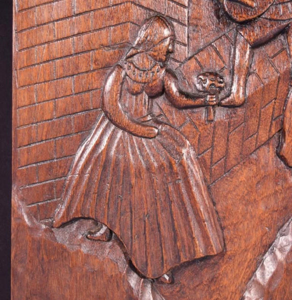 20" Tall Antique French Solid Mahogany Wood Carved Panel with Romantic Theme