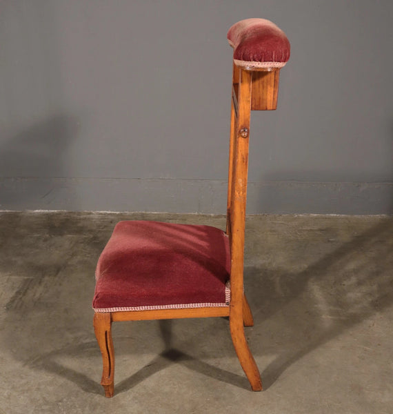 Antique French Gothic Revival Solid Oak Upholstered Prayer Chair (Prie Dieu)