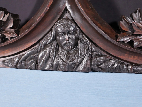 59" Wide Antique French Gothic Revival Crest/Pediment in Solid Walnut & Oak Wood