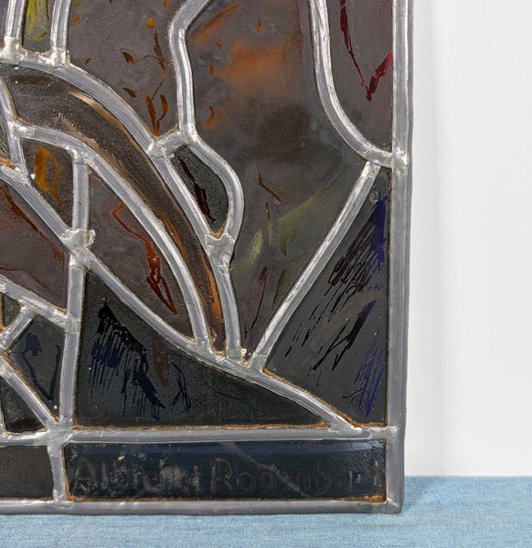 7" Tall Vintage Belgian Stained/Leaded Glass Panel Of Albrecht Rodenbach