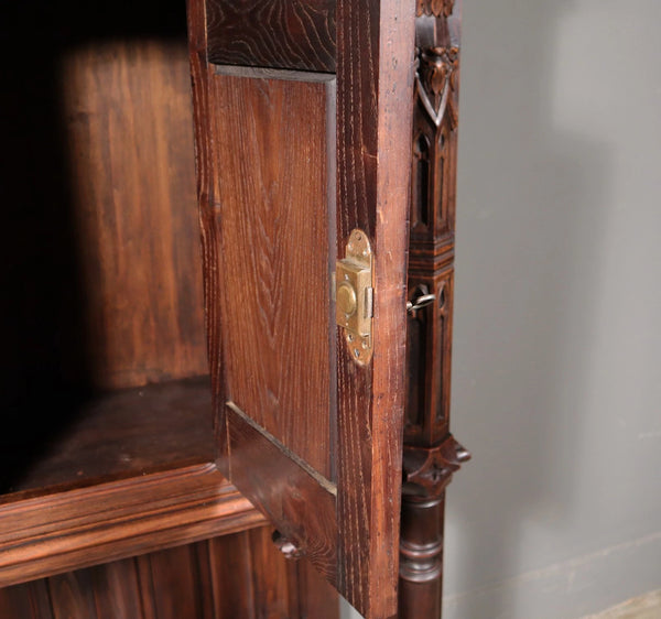 Antique French Gothic Revival Cabinet/Bar Cabinet in Highly Carved Chestnut Wood