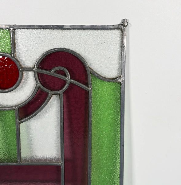 18" Tall Antique French Stained Glass Panel with Leaded Glass, Window, Hanging